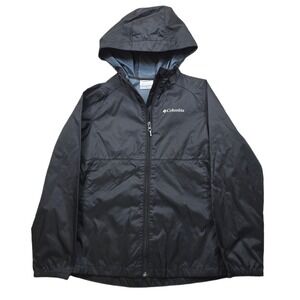Columbia Windbreaker Jacket Kids Medium 10 12 Black Hood‎ Ltweight Waterproof